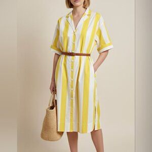 J. CREW Allegria Striped Cotton Poplin Shirt Dress Yellow White XL NWT BR476